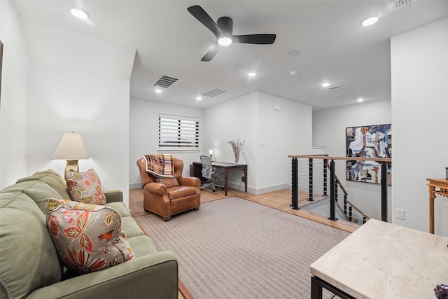 1907 Cedar Bluff Pkwy, Mansfield, TX 76063 - living area with light wood-style floors, a ceiling fan, recessed lighting, and baseboards