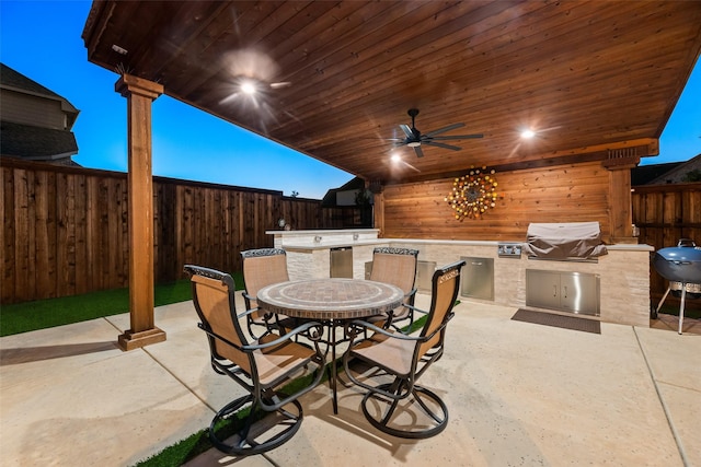1907 Cedar Bluff Pkwy, Mansfield, TX 76063 - fenced backyard with a patio area, outdoor dining space, and ceiling fan