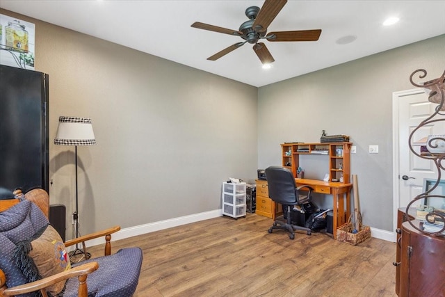 160 Brandy Hill Rd, Lorena, TX 76655 - office space with a ceiling fan, wood finished floors, and baseboards
