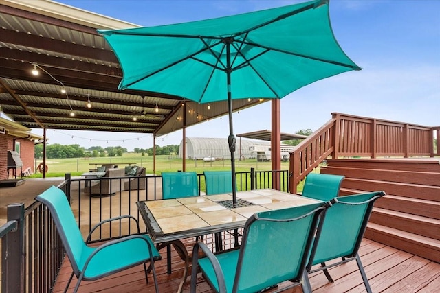 160 Brandy Hill Rd, Lorena, TX 76655 - wooden terrace featuring outdoor dining space and a lawn