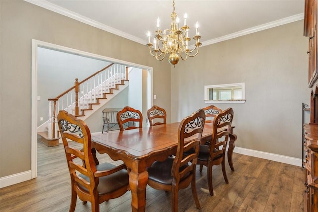 160 Brandy Hill Rd, Lorena, TX 76655 - dining room with stairs, wood finished floors, baseboards, a chandelier, and crown molding