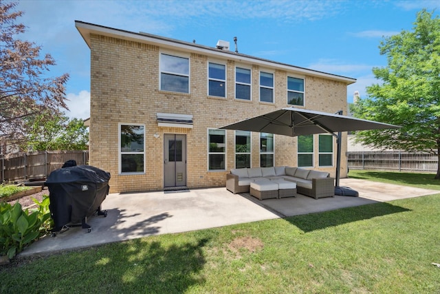 8408 Island Ct, Fort Worth, TX 76137 - back of house featuring brick siding, outdoor lounge area, and a patio area