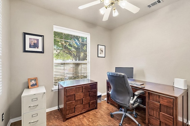 4533 Crooked Ridge Dr, The Colony, TX 75056 - home office with ceiling fan, wood finished floors, and baseboards
