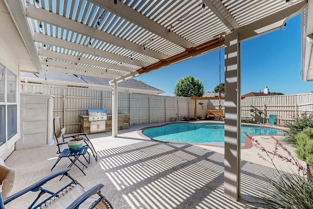 4533 Crooked Ridge Dr, The Colony, TX 75056 - view of swimming pool featuring a pergola, a grill, a fenced backyard, and a patio