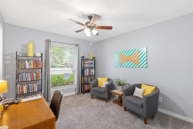 2708 Hunters Creek Dr, Plano, TX 75075 - home office featuring carpet, baseboards, and ceiling fan