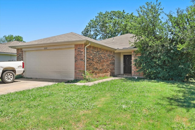 2200 Lookout Ln, Denton, TX 76207 - ranch-style house featuring brick siding, a garage, a front lawn, and concrete driveway
