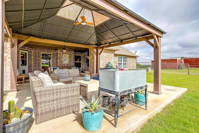 5633 Veal Station Rd, Weatherford, TX 76085 - view of patio / terrace with a gazebo, ceiling fan, and an outdoor hangout area