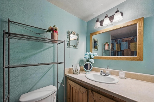11514 Oakfield Dr, Balch Springs, TX 75180 - bathroom with vanity, toilet, and a textured wall