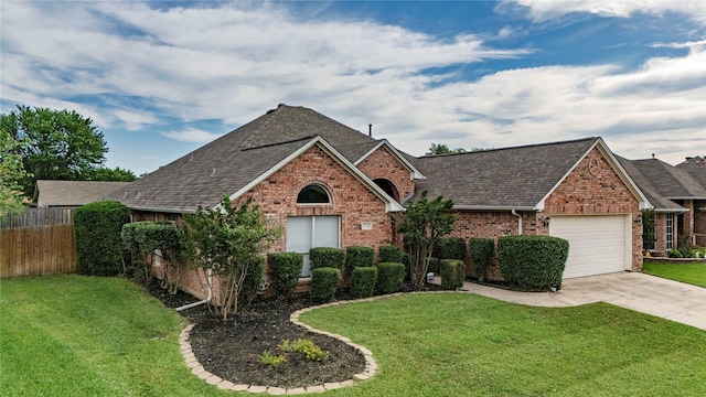 6233 Roaring Springs Dr, North Richland Hills, TX 76180 - view of front of home featuring an attached garage, brick siding, a shingled roof, and concrete driveway