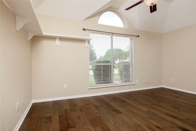 6233 Roaring Springs Dr, North Richland Hills, TX 76180 - empty room featuring wood finished floors, ceiling fan, lofted ceiling, and baseboards