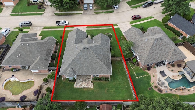 6233 Roaring Springs Dr, North Richland Hills, TX 76180 - aerial view of residential area featuring property boundaries highlighted