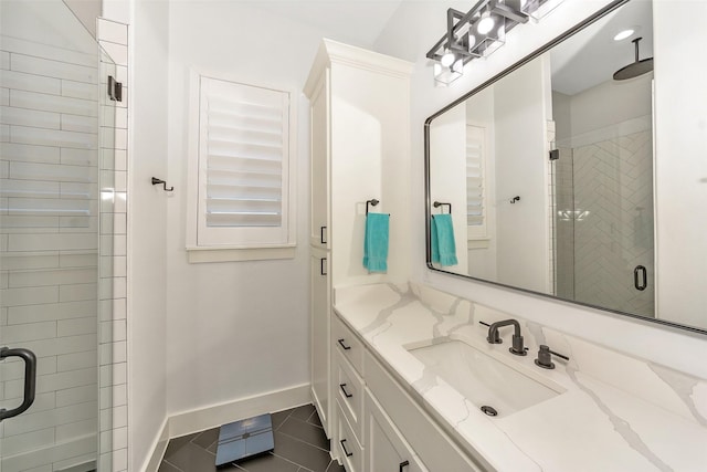 277 Schneider Rd, Sherman, TX 75090 - full bath with vanity, a shower stall, tile patterned floors, and baseboards