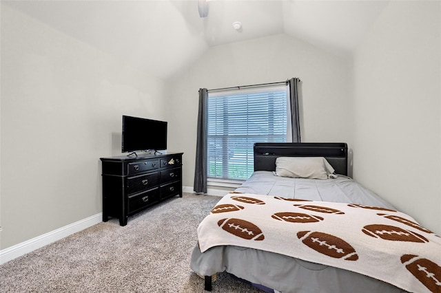 4817 Enclave Dr, Sanger, TX 76266 - bedroom with vaulted ceiling, light colored carpet, baseboards, and ceiling fan