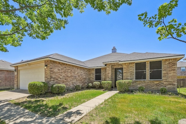 3804 Kathryn Way, Mckinney, TX 75070 - ranch-style home with brick siding, a garage, driveway, and a chimney