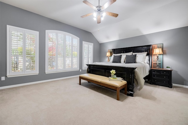 414 Long Cove Dr, Fairview, TX 75069 - bedroom with carpet floors, baseboards, lofted ceiling, and a ceiling fan