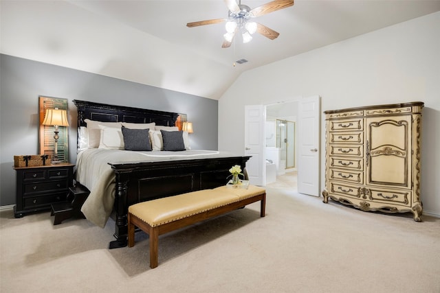 414 Long Cove Dr, Fairview, TX 75069 - bedroom featuring light colored carpet, lofted ceiling, a ceiling fan, and baseboards
