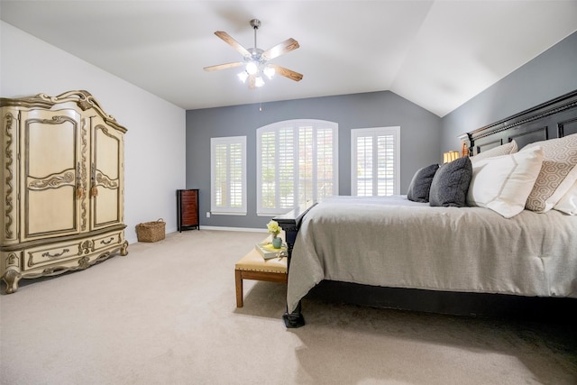 414 Long Cove Dr, Fairview, TX 75069 - bedroom with multiple windows, carpet floors, vaulted ceiling, and ceiling fan