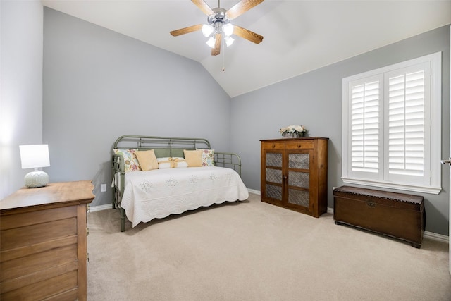 414 Long Cove Dr, Fairview, TX 75069 - bedroom featuring carpet flooring, vaulted ceiling, baseboards, and a ceiling fan