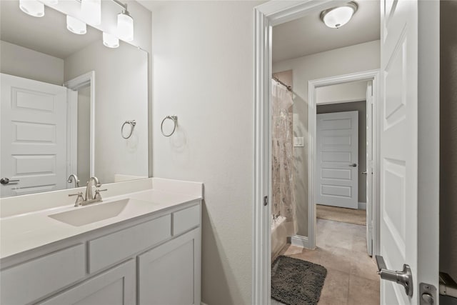 3456 Begonia Ln, Irving, TX 75038 - bathroom with vanity, shower / tub combo, and tile patterned floors