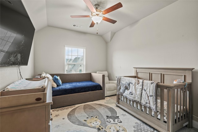 3456 Begonia Ln, Irving, TX 75038 - bedroom with vaulted ceiling and a ceiling fan