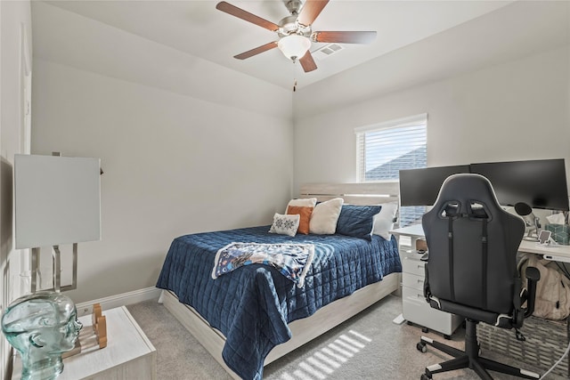 3456 Begonia Ln, Irving, TX 75038 - bedroom featuring light colored carpet, a ceiling fan, a desk, and baseboards