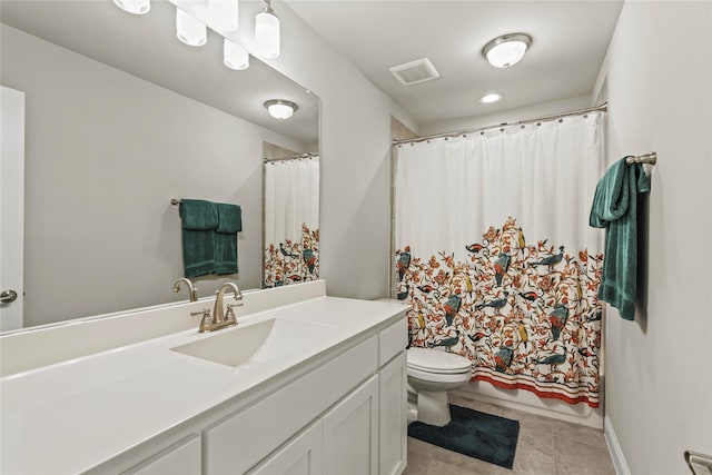 3456 Begonia Ln, Irving, TX 75038 - bathroom with vanity, toilet, a shower with curtain, and tile patterned flooring