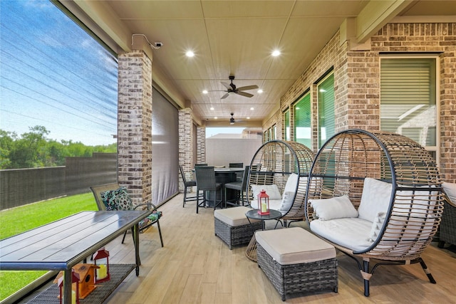 3456 Begonia Ln, Irving, TX 75038 - fenced backyard featuring outdoor dining area and a ceiling fan