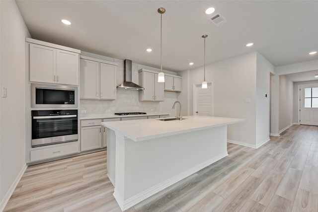 3404 Riverlawn Dr, Anna, TX 75409 - kitchen with oven, wall chimney range hood, built in microwave, a sink, and light countertops