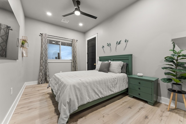 1210 Berger Rd, Temple, TX 76501 - bedroom with light wood-style floors, baseboards, recessed lighting, and ceiling fan