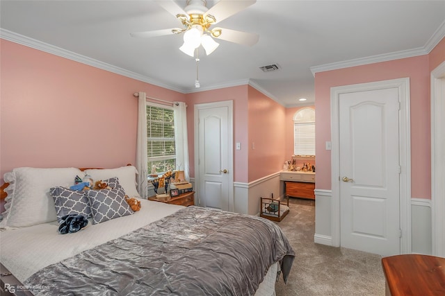 1171 Wemple Rd, Bossier City, LA 71111 - carpeted bedroom with ornamental molding and a ceiling fan