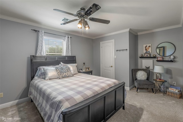 1171 Wemple Rd, Bossier City, LA 71111 - carpeted bedroom with crown molding, baseboards, and a ceiling fan