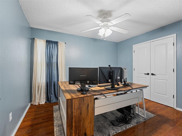 12200 Rolling Ridge Dr, Fort Worth, TX 76028 - office space featuring dark wood-style floors, a textured ceiling, baseboards, and a ceiling fan