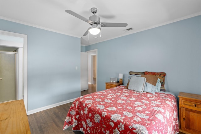 1701 Lawther Dr, River Oaks, TX 76114 - bedroom featuring wood finished floors, ornamental molding, baseboards, and ceiling fan