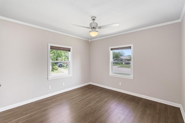 1701 Lawther Dr, River Oaks, TX 76114 - spare room featuring baseboards, dark wood-style flooring, ceiling fan, and crown molding