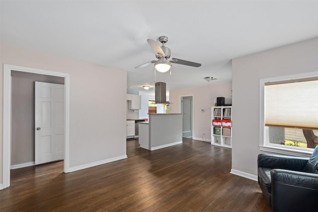 1701 Lawther Dr, River Oaks, TX 76114 - living room with dark wood-type flooring, ceiling fan, and baseboards