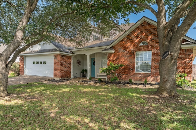 10161 Aragon Dr, Waco, TX 76708 - view of front facade with concrete driveway, brick siding, an attached garage, a front yard, and roof with shingles