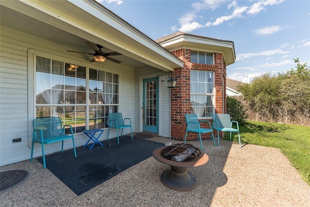 10161 Aragon Dr, Waco, TX 76708 - view of patio / terrace with a fire pit and ceiling fan