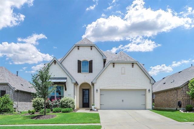 3812 Ironbark Way, Mckinney, TX 75071 - french country style house featuring brick siding, a front yard, and driveway