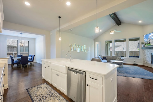 3812 Ironbark Way, Mckinney, TX 75071 - kitchen featuring stainless steel dishwasher, a sink, dark wood-type flooring, baseboards, and recessed lighting