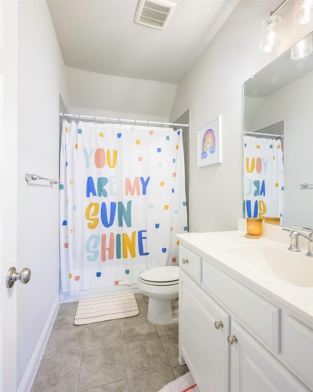 3812 Ironbark Way, Mckinney, TX 75071 - bathroom with vanity, toilet, curtained shower, and tile patterned floors