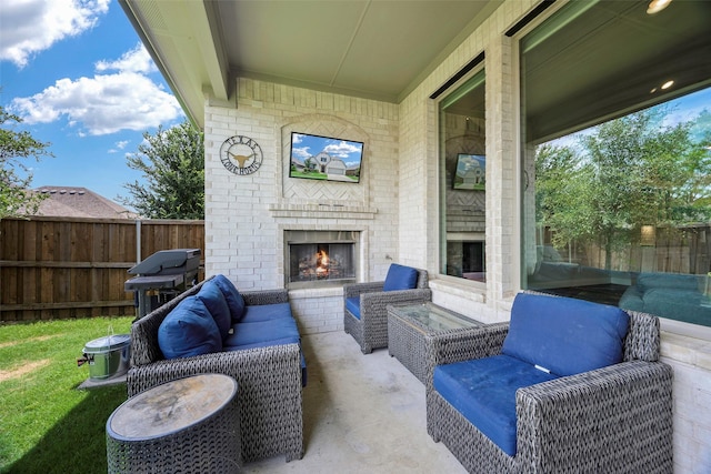 3812 Ironbark Way, Mckinney, TX 75071 - view of patio / terrace with a grill and an outdoor living space with a fireplace