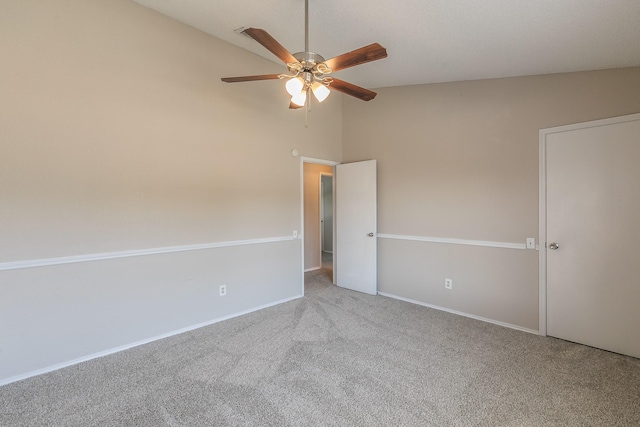 3733 River Birch Rd, Fort Worth, TX 76137 - unfurnished bedroom featuring carpet, ceiling fan, high vaulted ceiling, and baseboards