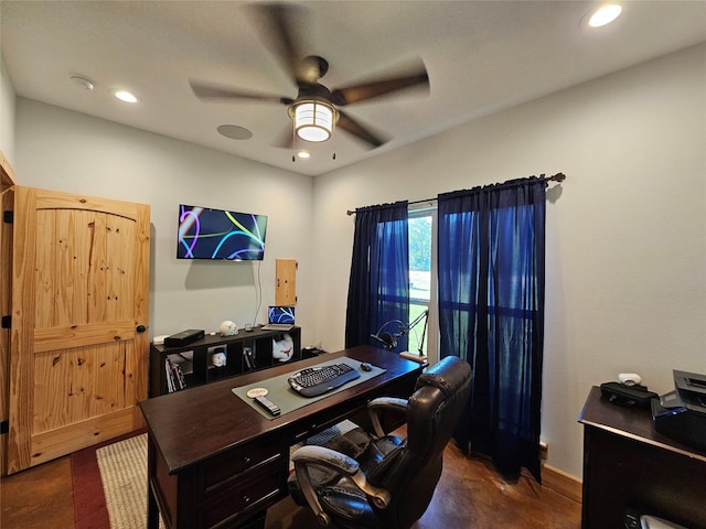 437 County Road 3190, Winnsboro, TX 75494 - office area with a ceiling fan, recessed lighting, and baseboards