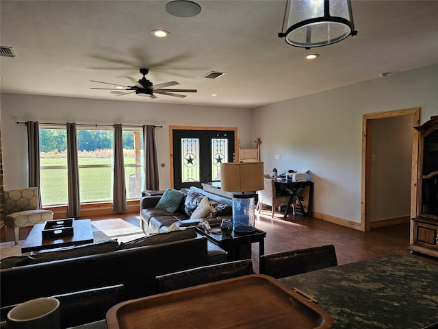 437 County Road 3190, Winnsboro, TX 75494 - living room featuring ceiling fan, recessed lighting, and baseboards