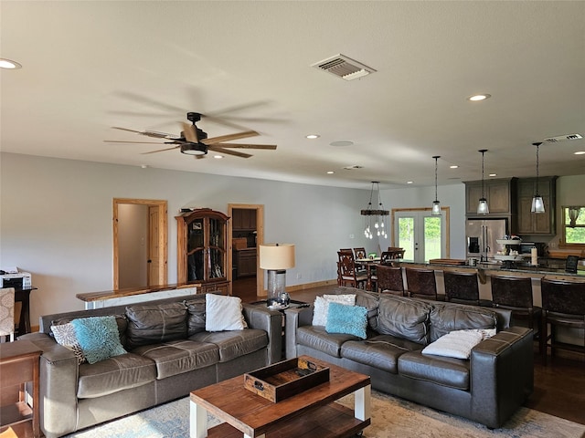 437 County Road 3190, Winnsboro, TX 75494 - living room with recessed lighting, a ceiling fan, and plenty of natural light