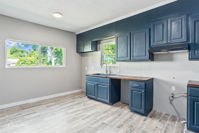2383 Julia St, Bossier City, LA 71112 - kitchen with a sink, under cabinet range hood, a textured ceiling, plenty of natural light, and light wood-style floors
