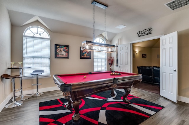 2828 Pino, Grand Prairie, TX 75054 - playroom with lofted ceiling, wood finished floors, healthy amount of natural light, and billiards table