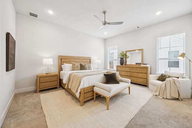 1028 Cavour Pl, Dallas, TX 75204 - bedroom with light colored carpet, recessed lighting, and a ceiling fan