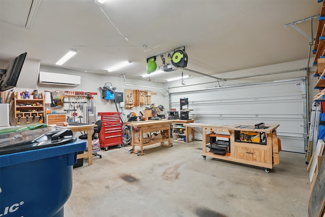 3904 Purple Sage Dr, Aubrey, TX 76227 - garage featuring a workshop area and an AC wall unit