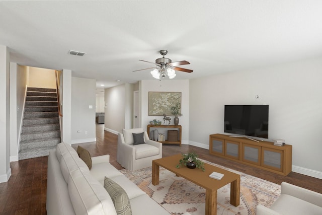 9897 Dartmouth Dr, Frisco, TX 75035 - living area with a ceiling fan, stairs, baseboards, and wood finished floors